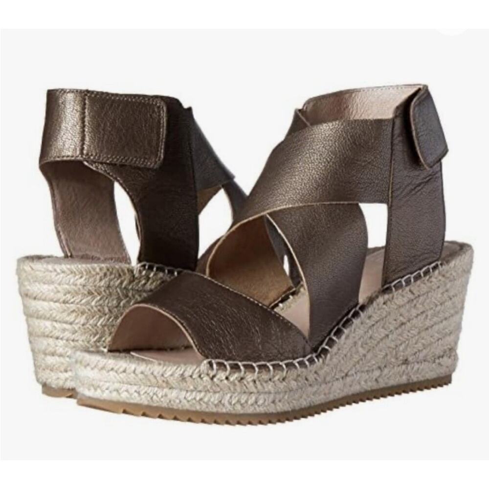 Eileen Fisher Willow Wedge Heel Espadrille Sandals 10 Womens Metallic Bronze